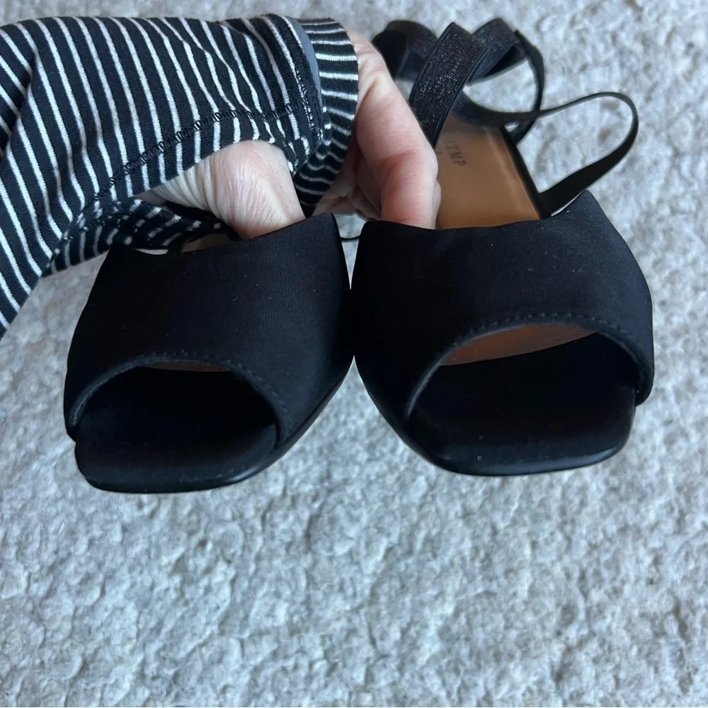 Mark Lemp Classics Elastic Criss Cross Straps Peep Toe Kitten Heel Size 8N